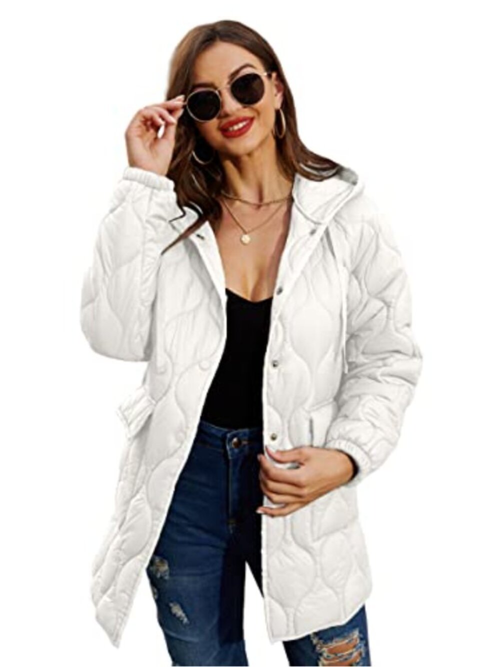 RISISSIDA Quilted Puffer Jacket Hooded Lightweight Packable Women's